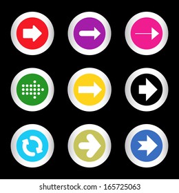 simple icon set of arrows on buttons in different colors in modern style. eps10 vector illustration