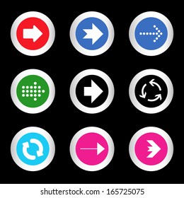 simple icon set of arrows on buttons in different colors in modern style. eps10 vector illustration