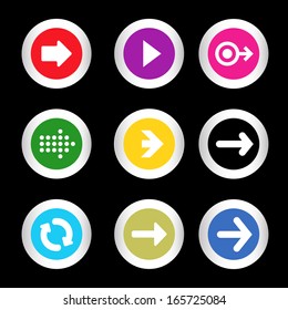 simple icon set of arrows on buttons in different colors in modern style. eps10 vector illustration