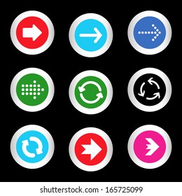 simple icon set of arrows on buttons in different colors in modern style. eps10 vector illustration