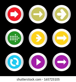 simple icon set of arrows on buttons in different colors in modern style. eps10 vector illustration