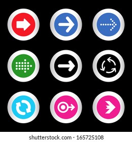 simple icon set of arrows on buttons in different colors in modern style. eps10 vector illustration