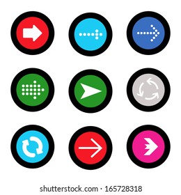simple icon set of arrows on buttons in different colors in modern style. eps10 vector illustration 