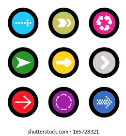 simple icon set of arrows on buttons in different colors in modern style. eps10 vector illustration 