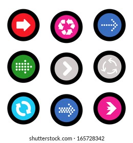 simple icon set of arrows on buttons in different colors in modern style. eps10 vector illustration 