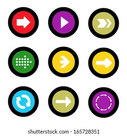 simple icon set of arrows on buttons in different colors in modern style. eps10 vector illustration 