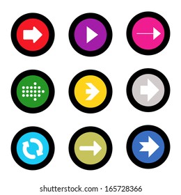 simple icon set of arrows on buttons in different colors in modern style. eps10 vector illustration 