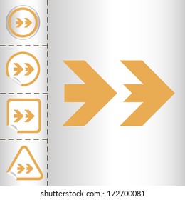 simple icon set of arrows on sticker button different forms in modern style. eps10 vector illustration