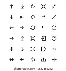 Conjunto de iconos simple asociado a flechas o signos, flecha hacia arriba, refrescar, minimizar, flecha hacia abajo, flecha hacia la izquierda, volver a cargar, girar a la derecha, maximizar, flecha derecha, sincronizar, girar a la izquierda, hacer clic, iniciar sesión, destino, arriba hacer