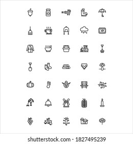 Simple icon set associated with autumn on a white background