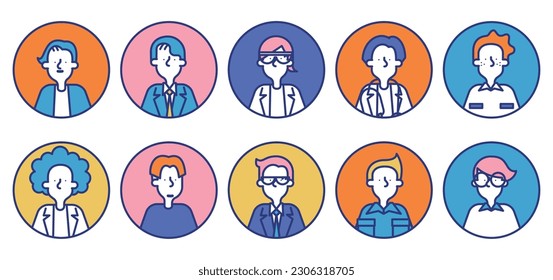 It is a simple icon set B (circular) of men of various occupations.