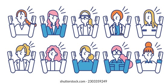 It is a simple icon set B that women of various occupations are cheering.