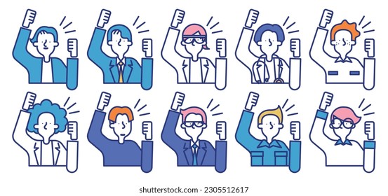 It is a simple icon set B that man of various occupations are cheering.