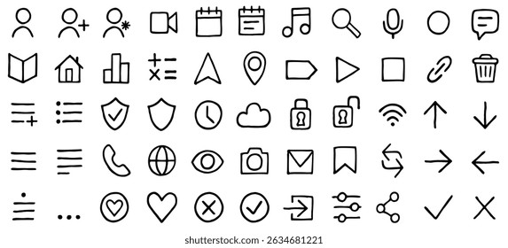 Simple Icon Set of basic icons handdrawn bundle line art app icons websites cloud clock home location trash contact and much more