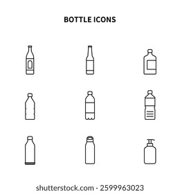Simple icon set | Bottles, plastic bottles, cans, water bottles