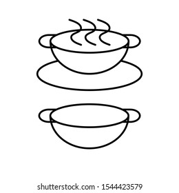 A simple icon set with a bowl of hot soup and a bowl of soup