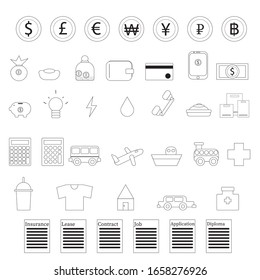 Simple icon set. Business finance cost money payment concept. White background. Vector. Illustator