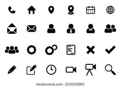 Simple icon set business person location mark checklist record search write edit setting grup message callender web email time clock recording paper office vector