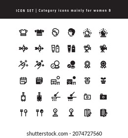 Simple icon set: Category B for women (mono)