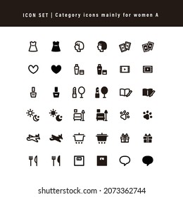 Conjunto de iconos simple :Iconos de categoría principalmente para mujeres