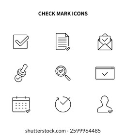 Simple icon set | Check mark, check box, certification, confirmation, approval