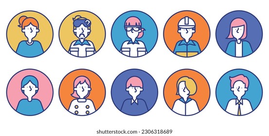It is a simple icon set A (circular) of men and women of various occupations.