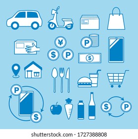 simple icon set of delivery and e-money icons