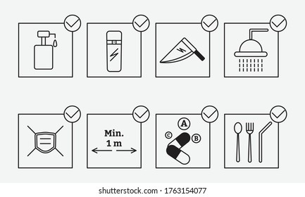 Simple Icon Set Design. Simple Icon of New Normal Life Preparation Stuff. Simple Line Out Icon Design.