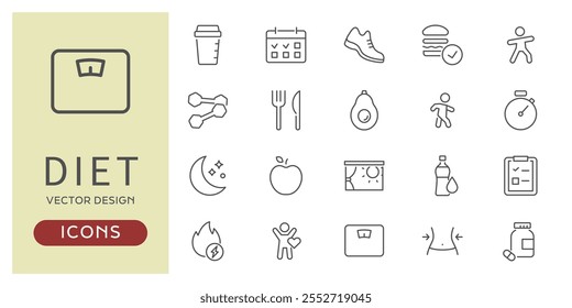 Simple icon set of diet ( line drawing transparency vector )