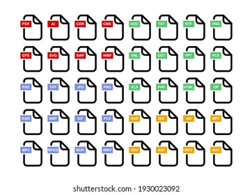 Simple icon set of different file formats, vector