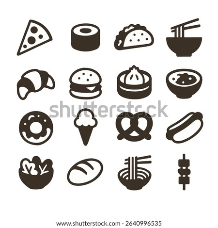 Simple Icon Set of Diverse Food Options, Brown on White
