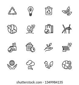 Simple Icon Set Ecology And Nature Care. Protection And Preservation Of The Environment. Conservation Planet Natural Bio Resources. Ecology, Nature, Energy, Environment And Recycle Icons.