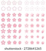 A simple icon set featuring various cherry blossoms. Vector illustration on a white background.