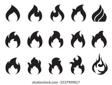 Simple icon set of flame and fire.