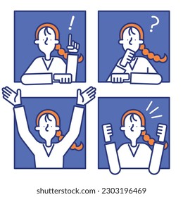 It is a simple icon set (G) of a casual woman.