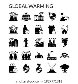 Simple Icon Set Global Warming Solid Style Contain Such Icon as Earth, Iceberg, Thermometer, Climate Change, Sea Level Rise, Rainy, Storm, Oil Barrel and more. 128 x 128 Pixel Perfect