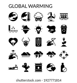 Simple Icon Set Global Warming Solid Style Contain Such Icons as Power Plant, Factory, Industry, Windy, Tornado, Flood, Drought, Volcano, Disaster, Smoke, Recycle and more. 128 x 128 Pixel Perfect