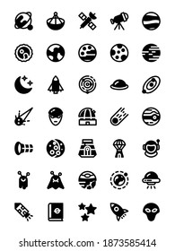 Simple icon set glyph related to Space on a white background
