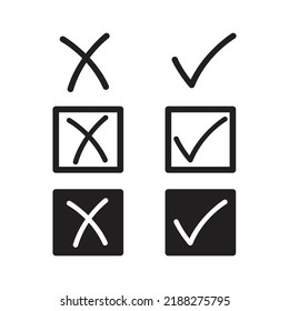 Simple icon set, green check mark and red cross.