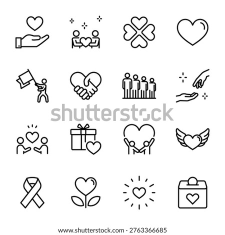 Simple Icon Set for Heart, Kindness, Charity and Volunteering