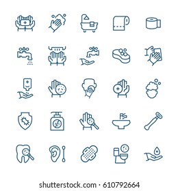 Simple icon set of hygiene items in thin line style. Vector symbols.