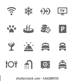 Simple icon set include main hotel features.