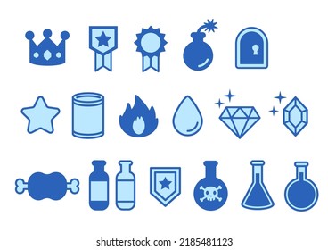 Simple icon set of items and medals for apps and other games