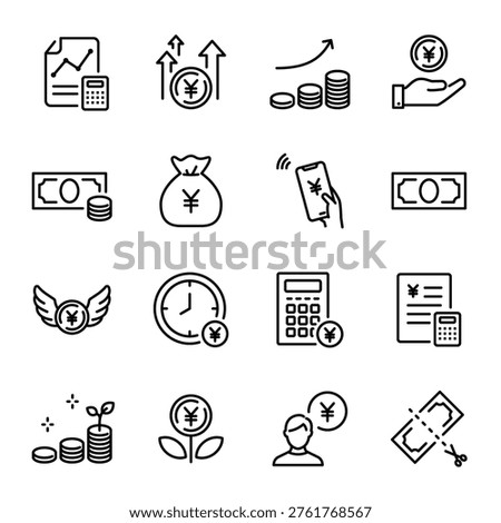 Simple Icon Set for Japanese Money, Payments and Economy