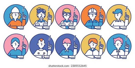 It is a simple icon set A with man of various occupations flashing.