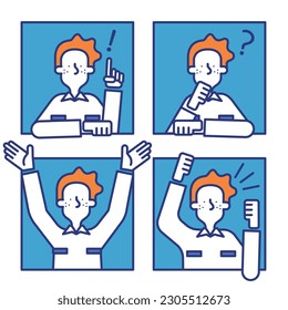 It is a simple icon set of a man wearing work clothes（B）.