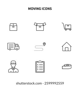Simple icon set | Moving, relocating, moving out, moving in