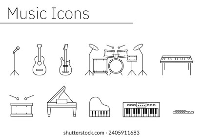 Simple icon set of music and musical instruments - Translation: Simple icon set of music and musical instruments