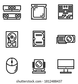 simple icon set ofComputer Hardware. PC Components. equipment for upgrade pc.