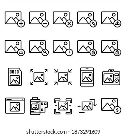 simple icon set of photos related fit for user interface, website, pattern, background, etc. editable stroke